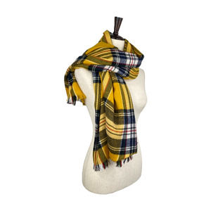 NEW GARAGE Yellow Plaid Fringe Knit Scarf